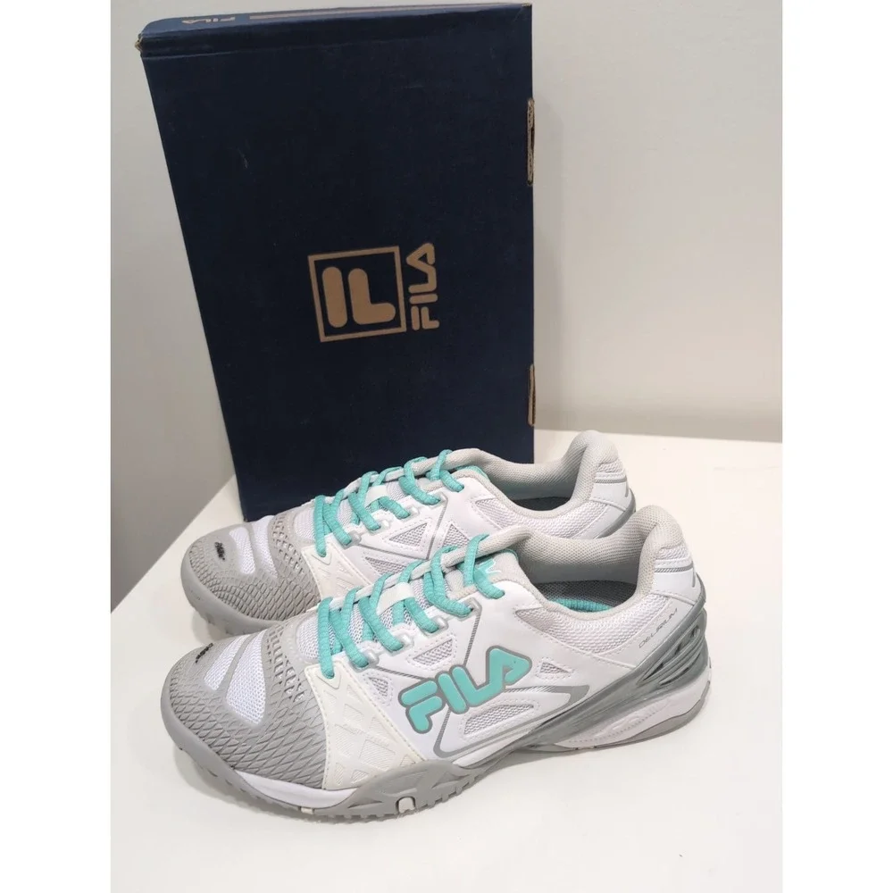 NWB FILA Cage Delirium Sneakers Tennis Shoes Women's White/Aqua Sz. 9.5